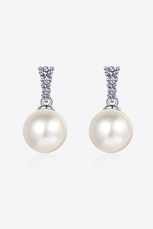 E108 Moissanite Pearl Drop Earrings