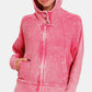 Zenana Washed Zip Up Hooded Jacket