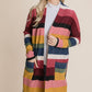 BOMBOM Color Block Striped Open Front Cardigan