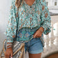 Devine Bohemian Tie Neck Lantern Sleeve Blouse