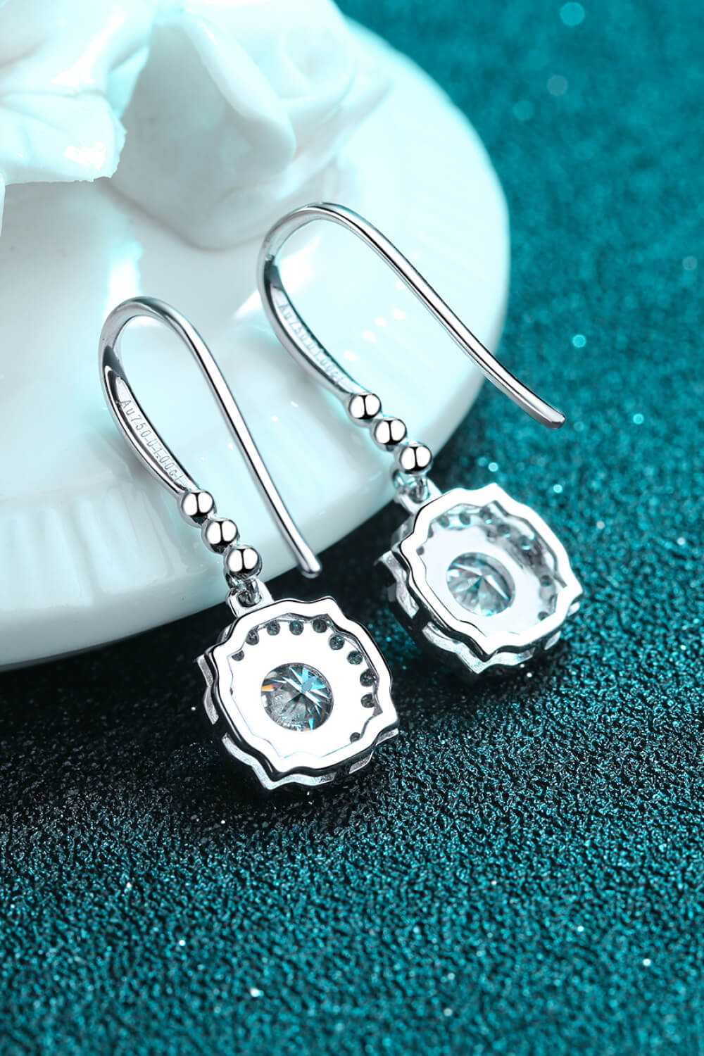 E105 925 Sterling Silver Moissanite Hook Earrings