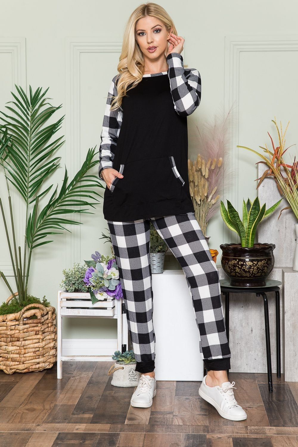 Celeste Plaid Long Sleeve T-Shirt with Pockets