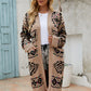 Angel Wings Pocketed Geometric Open Front Dropped Shoulder Cardigan