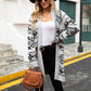 Angel Wings Pocketed Geometric Open Front Dropped Shoulder Cardigan