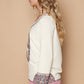 POL V-Neck Long Sleeve Floral Number Patch T-Shirt