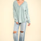 VERY J Washed V-Neck Exposed Seam Knit Top