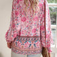 Devine Bohemian Tie Neck Lantern Sleeve Blouse