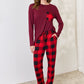 Zenana Full Size Plaid Round Neck Top and Pants Pajama Set