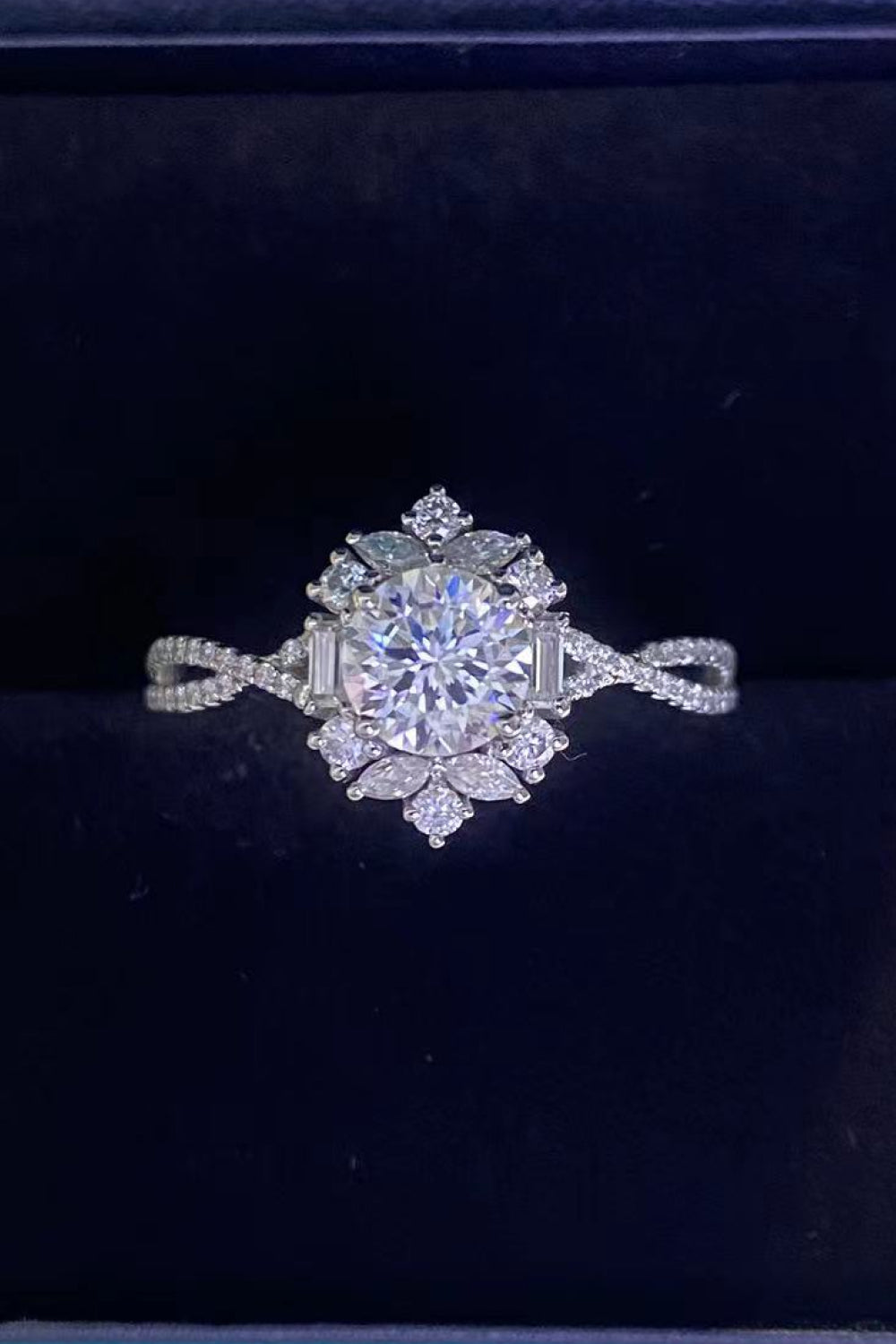 J100 Floral 2 Carat Moissanite Crisscross Ring