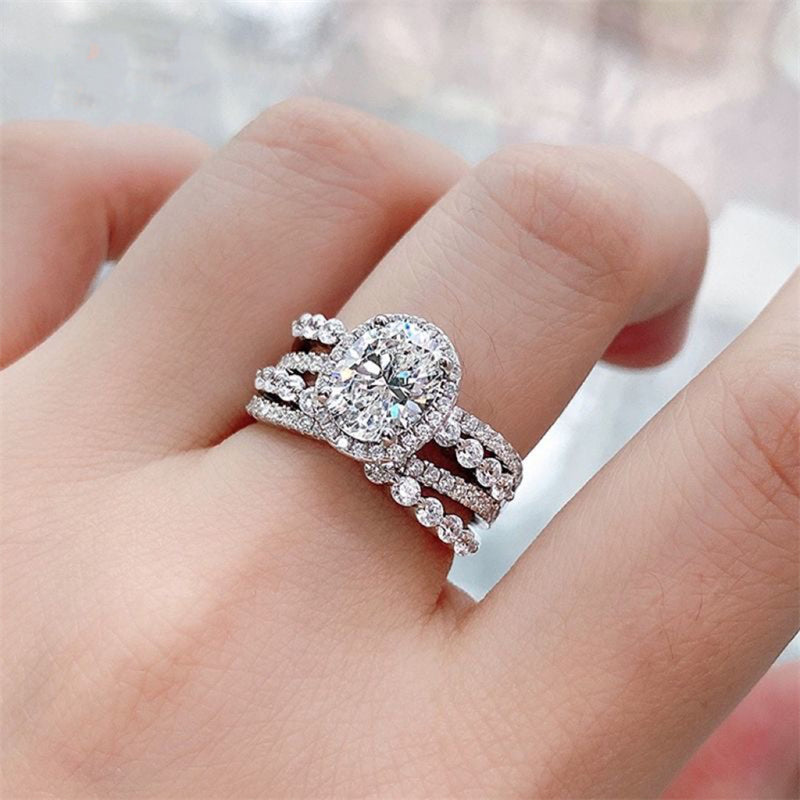 J121 3 Carat Moissanite 925 Sterling Silver Layered Ring