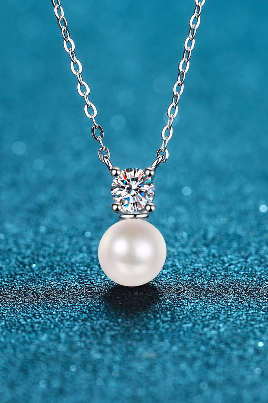 N106 925 Sterling Silver Freshwater Pearl Moissanite Necklace