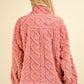 VERY J Fuzzy Fleece Half Zip Cable Pattern Sweatshirt