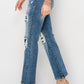 Risen Full Size High Rise Distressed Ankle Flare Jeans