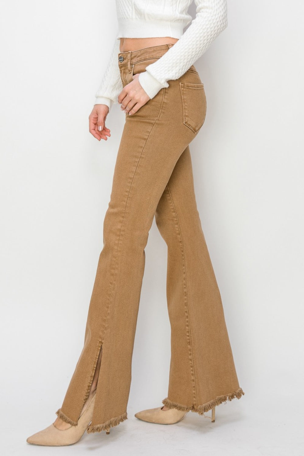 RISEN Bailey Full Size High Waist Side Slit Flare Jeans SIZE UP ONE SIZE!