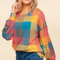 Haptics Round Neck Color Block Plaid Top