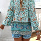 Devine Bohemian Tie Neck Lantern Sleeve Blouse