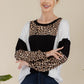 Celeste Full Size Leopard Color Block Exposed Seam T-Shirt