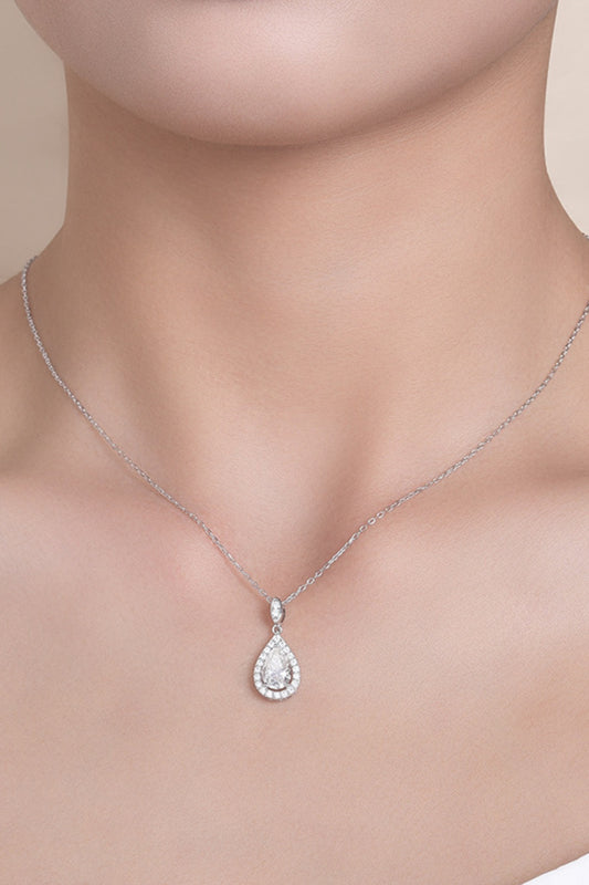 N104 1.5 Carat Moissanite 925 Sterling Silver Teardrop Necklace