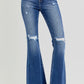 RISEN Full Size High Rise Distressed Raw Hem Flare Jeans