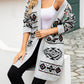 Angel Wings Pocketed Geometric Open Front Dropped Shoulder Cardigan