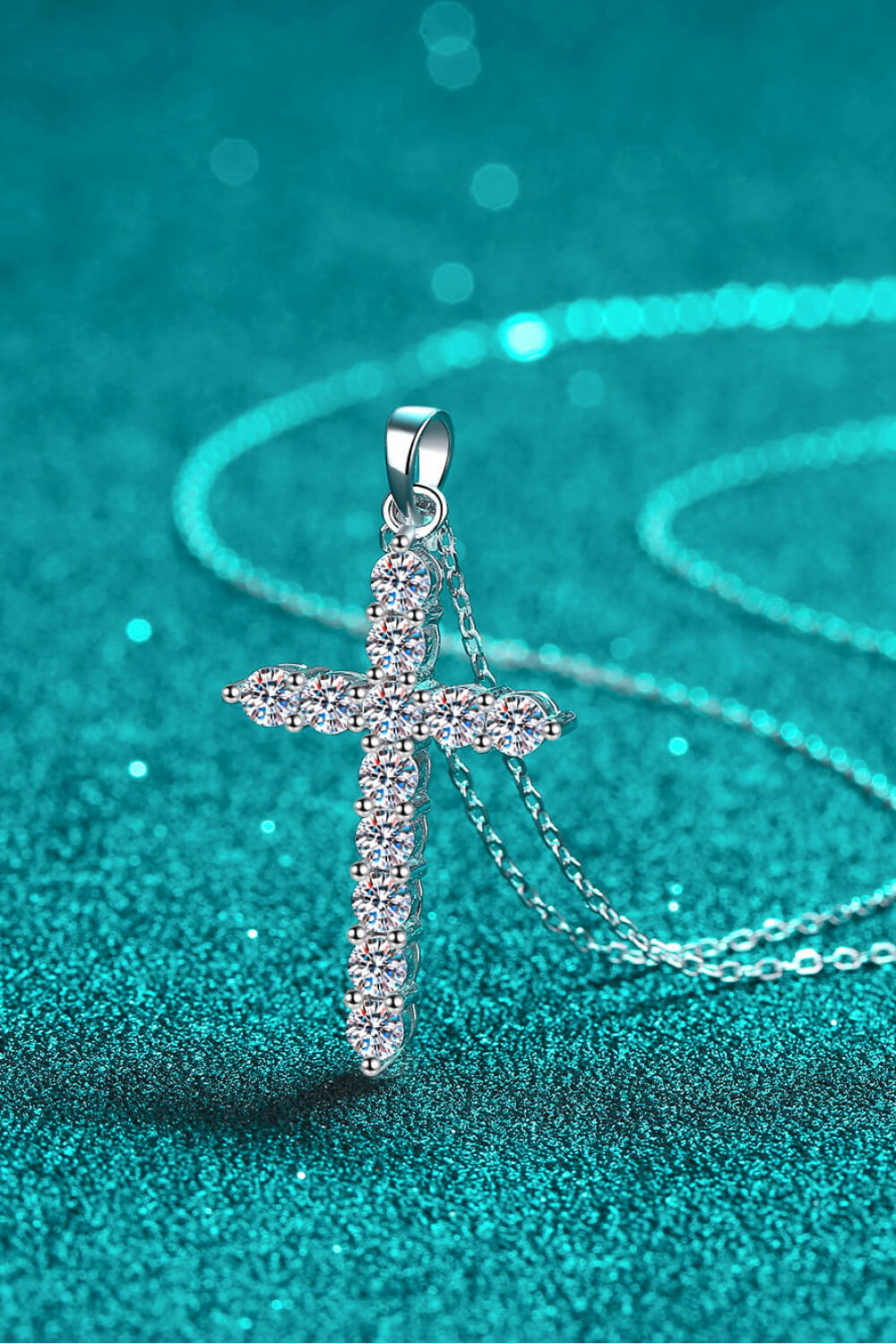 N113 Adored 925 Sterling Silver Cross Moissanite Necklace