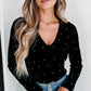 Pearl Detail Velvet V-Neck Long Sleeve Bodysuit