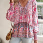 Devine Bohemian Tie Neck Lantern Sleeve Blouse