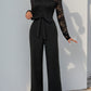 Perfee Lace Round Neck Long Sleeve Jumpsuit