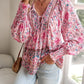 Devine Bohemian Tie Neck Lantern Sleeve Blouse