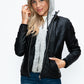 YMI Faux Layered Double-Zipper Jacket with Fuzzy Hood