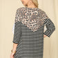 Celeste Full Size Leopard Spliced Stripe T-Shirt with Lace Detail