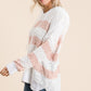 Reborn J Full Size High-Low Striped Popcorn Hoodie Sweater