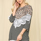 Celeste Full Size Leopard Spliced Stripe T-Shirt with Lace Detail