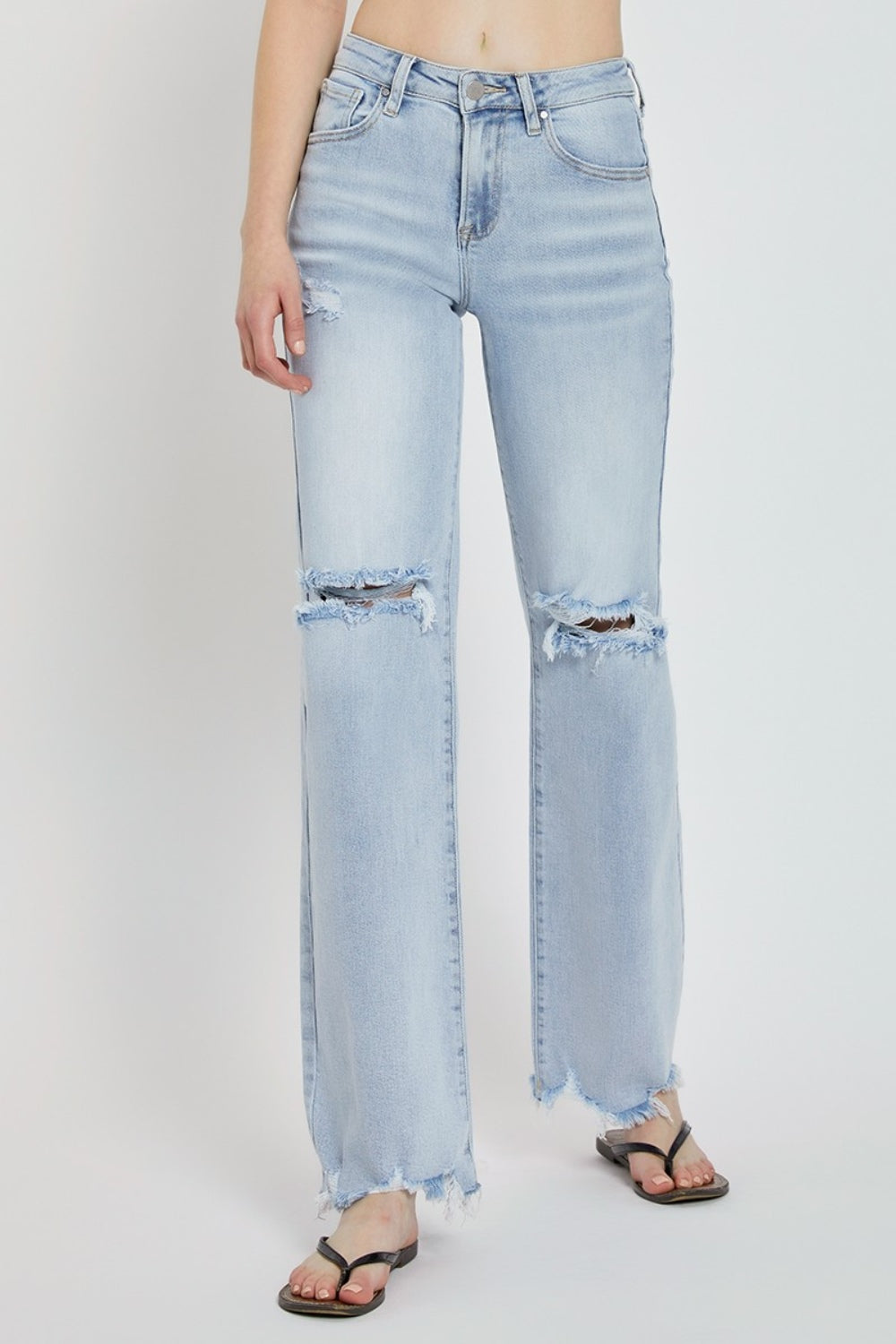 Risen Full Size High Rise Distressed Wide Leg Jeans