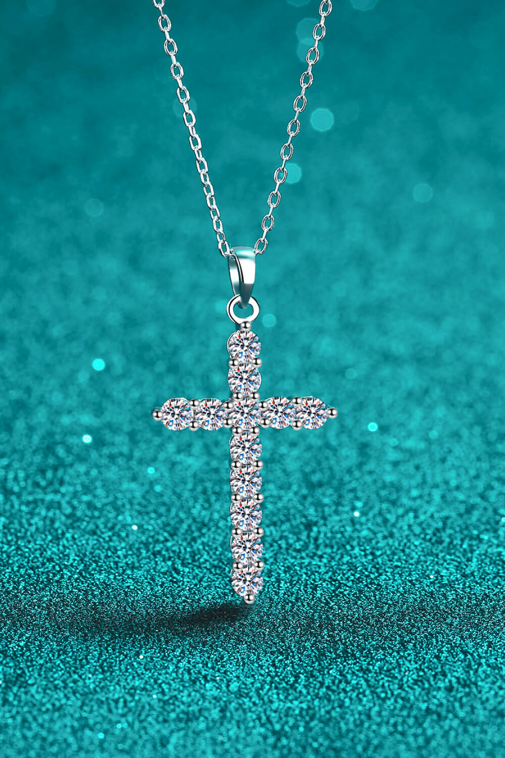 N113 Adored 925 Sterling Silver Cross Moissanite Necklace