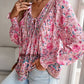 Devine Bohemian Tie Neck Lantern Sleeve Blouse