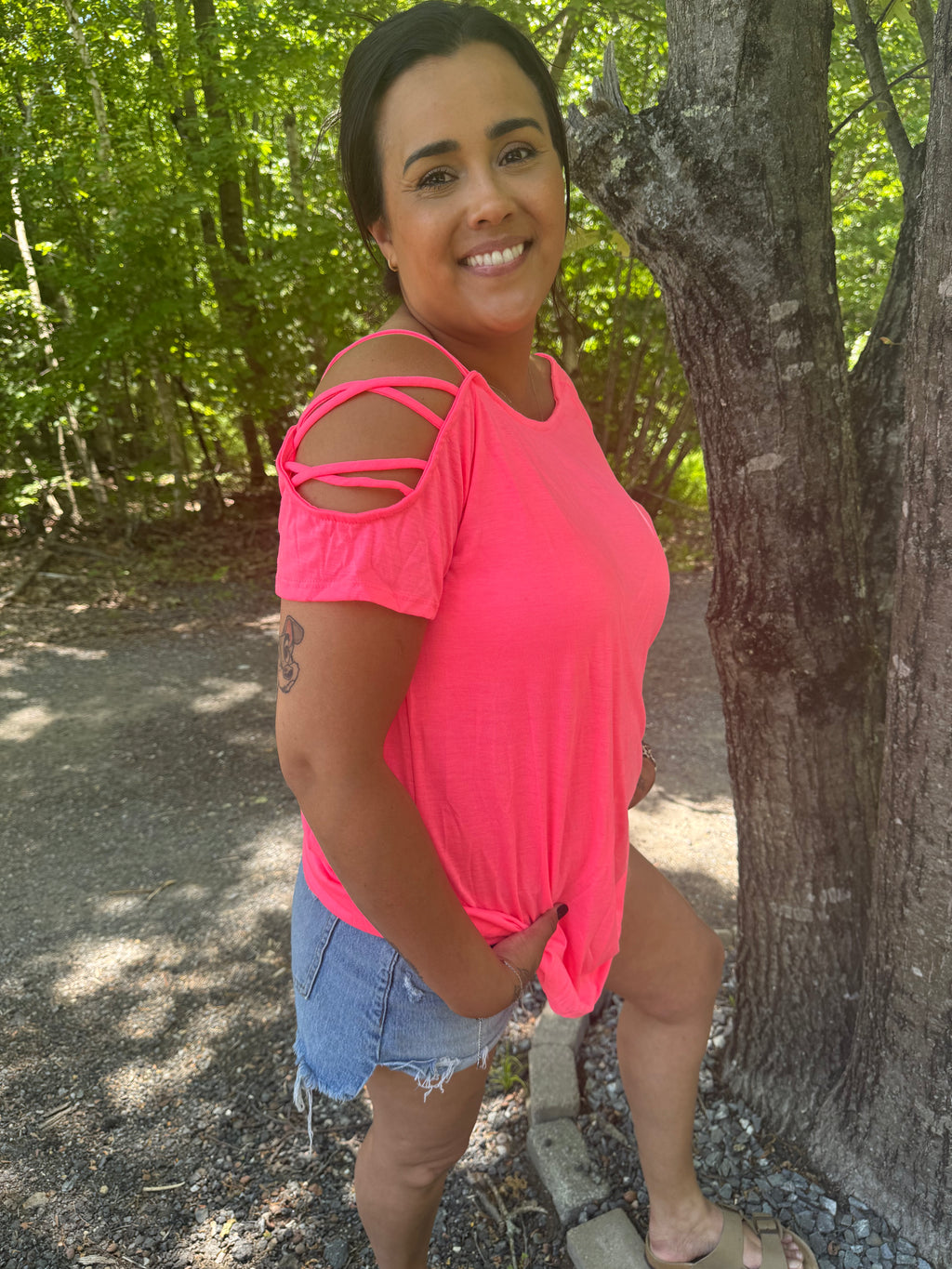 Heimish bright neon coral top
