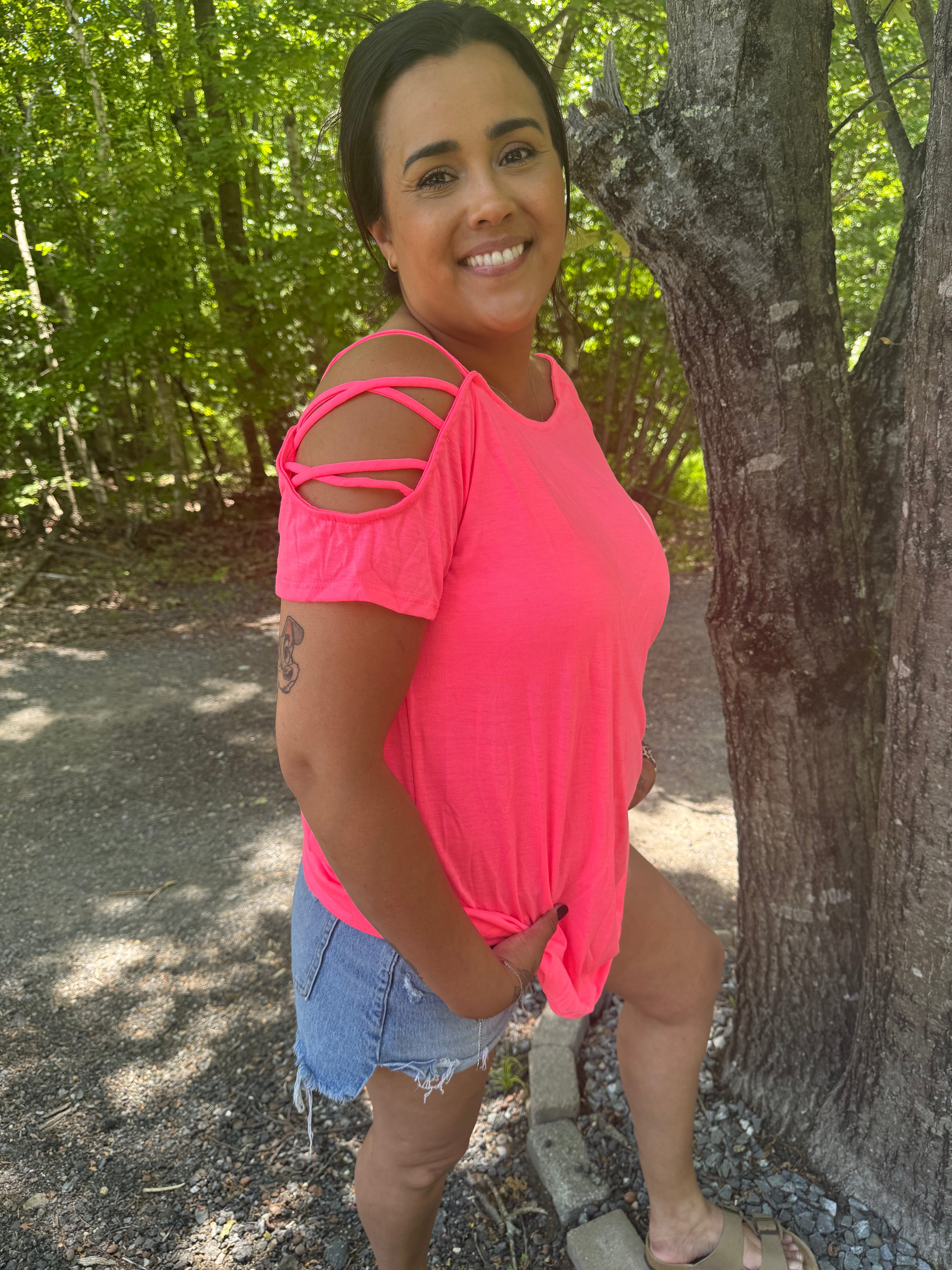 Heimish bright neon coral top