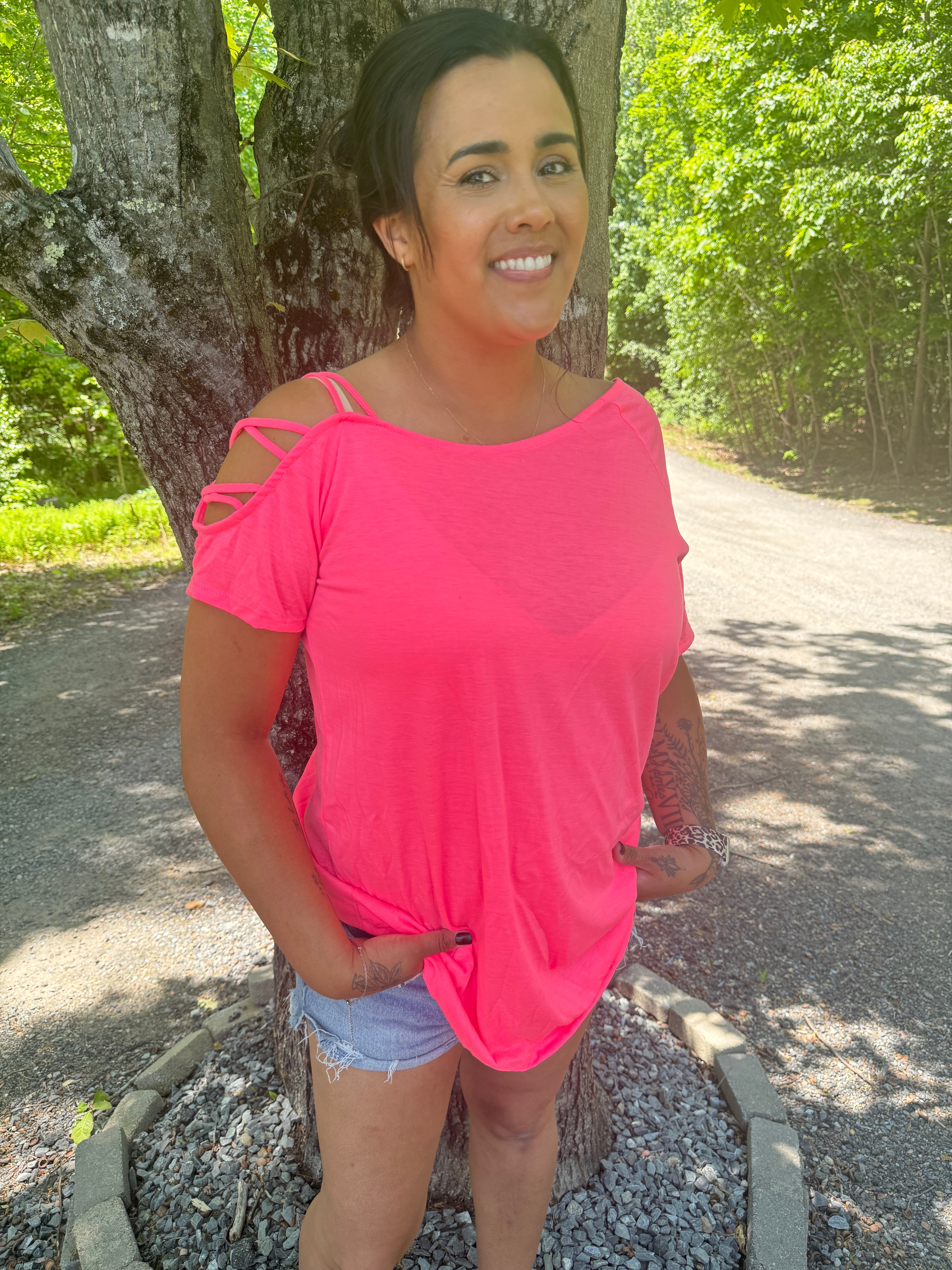 Heimish bright neon coral top