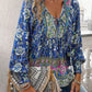 Devine Bohemian Tie Neck Lantern Sleeve Blouse