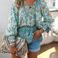 Devine Bohemian Tie Neck Lantern Sleeve Blouse