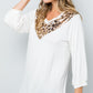 Celeste Full Size Leopard Contrast Balloon Sleeve Top