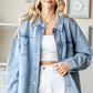 First Love Smile Face Button Down Raw Hem Denim Jacket