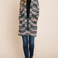 BOMBOM Geometric Open Front Long Sleeve Cardigan with Pockets