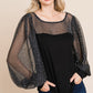 Super Lady Full Size Metallic Mesh Lantern Sleeve Blouse