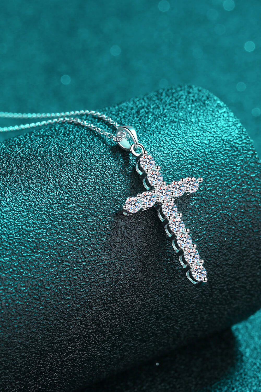 N113 Adored 925 Sterling Silver Cross Moissanite Necklace