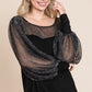 Super Lady Full Size Metallic Mesh Lantern Sleeve Blouse