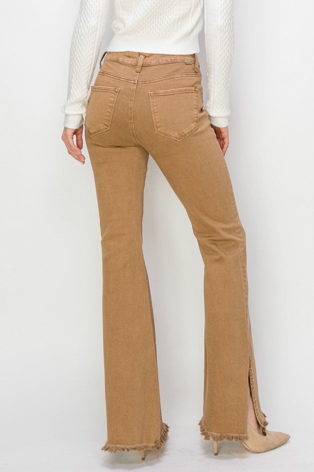 RISEN Bailey Full Size High Waist Side Slit Flare Jeans SIZE UP ONE SIZE!