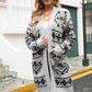 Angel Wings Pocketed Geometric Open Front Dropped Shoulder Cardigan