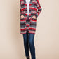 BOMBOM Geometric Open Front Long Sleeve Cardigan with Pockets